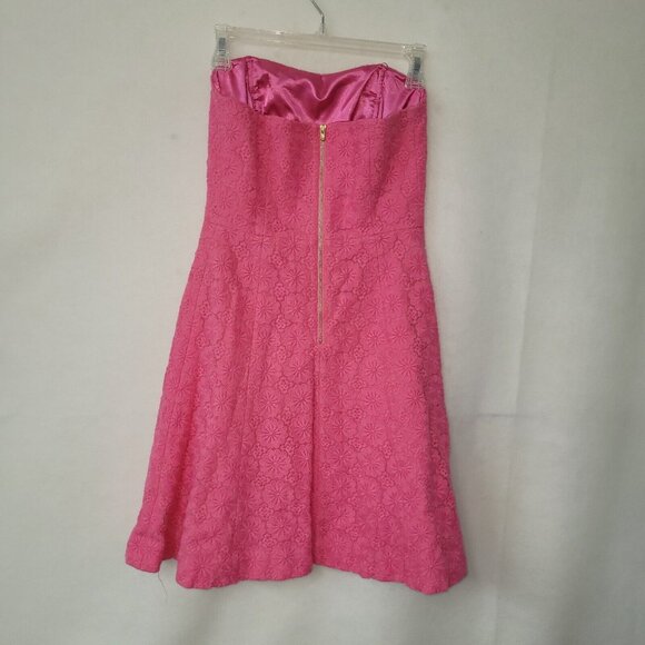 Lilly Pulitzer Vicki Dress Women 2 Pink Strapless Mini Vintage Daisy Embroidered - Picture 3 of 11